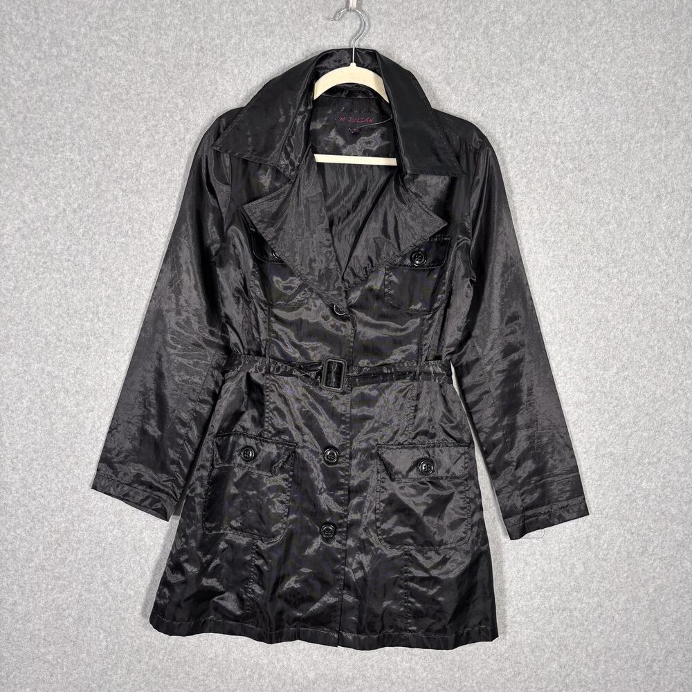M Julian‎ Trench Coat Medium Shiny Rain Wind Travel Thin Loud Minimal Goth Y2K